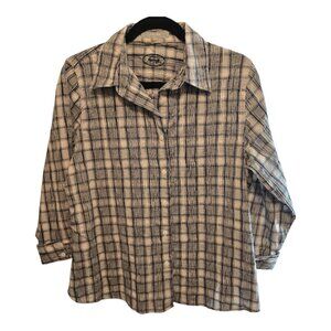 FOXCROFT BLACK WHITE BUTTON UP SHIRT 3/4 SLEEVES FITTED SIZE 10